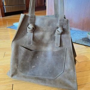 Brown leather tote bag